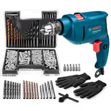 Furadeira De Impacto GSB 450 RE STD Bosch 450w + Kit Maleta Com 300 Pçs E Acessórios