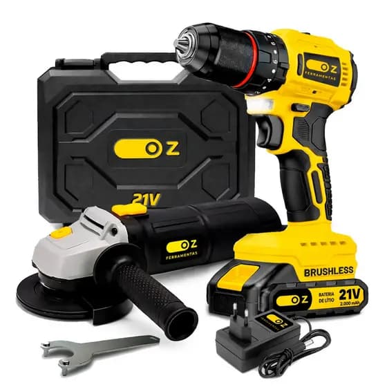 Kit Parafusadeira Furadeira Oz Motor Brushless 21v + Esmerilhadeira Angular 4.1/2 Profissional 60hz