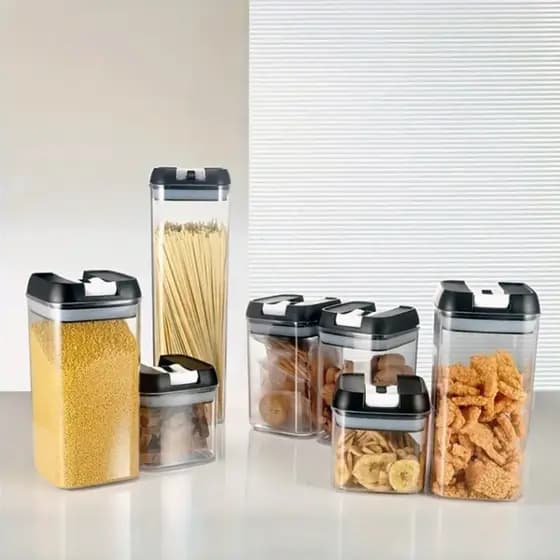 Potes Herméticos Acrílico Empilháveis para Mantimentos De Cozinha Com Trava E Alta Vedação
