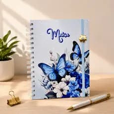 Caderno personalizado com SEU NOME A5| Caderno borboleta azul | Caderno com nome A5 | ENVIE NOME NO CHAT