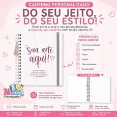 Caderno Personalizado A5 15x21 | com Sua Arte  m| Foto, Nome, Logomarca e Frases | 200 páginas com folhas decoradas