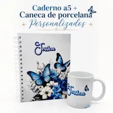 Kit caderno a5 + Caneca de porcelana 325ml | Caderno c 200 páginas | personalizado com seu nome, envie nome no CHAT