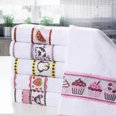 Kit 5 Panos de Prato Copa Jacquard Atoalhado 70x45cm Toalha de Cozinha