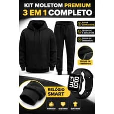🔥 Kit Moletom + Calça + Relógio Digital Vibe Urbana Unissex Com Capuz Bolso Canguru do P ao GG