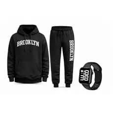 Conjunto Moletom + Calça + Relógio Digital brooklyn | Look Completo Masculino/Feminino em Promoção!
