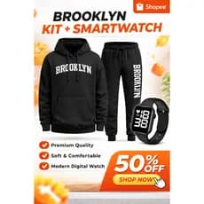 KIT Moletom + Calça + Relógio BROOKLYN Estiloso | Conforto Premium do P ao GG – Oferta Limitada!