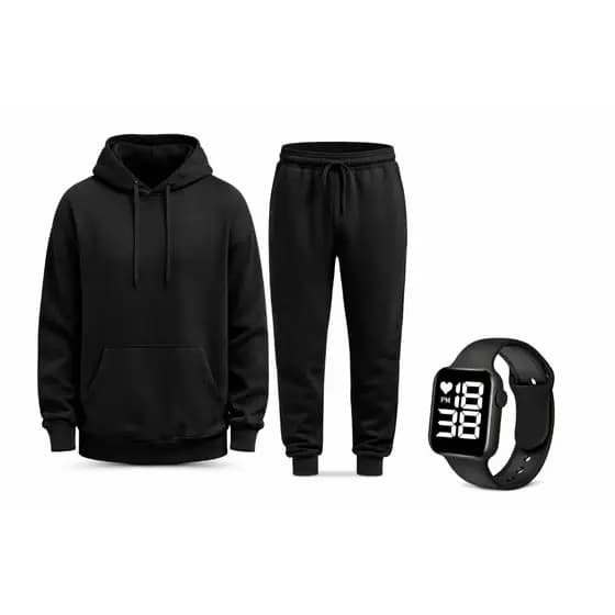 Kit Completo Moletom + Calça + Relógio Digital Vibe Urbana Unissex Conforto e Estilo do P ao GG