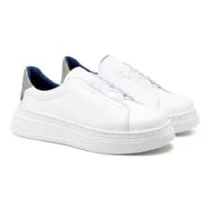 Sapatênis Masculino Branco Couro Legítimo Casual Premium Confortável