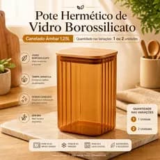 Pote Hermético de Vidro Borossilicato Canelado Âmbar 1,25L Cozinha Moderna Decoração Veda Bem
