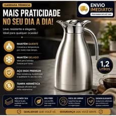 Garrafa Térmica Chrome Lux Aço Inoxidável 1,2L Café Chá Bebidas Resistente Dia a Dia Cozinha Mesa