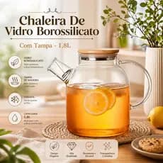 Chaleira De Vidro Borossilicato Com Tampa 1,8L Utilidades Dia a Dia Resistente Bebidas Café Mesa