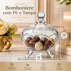 Bomboniere de Vidro com Pé e Tampa 14x15 Resistente Porta Treco Doces Jóias Decoração Mesa Posta