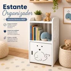Estante Organizador Nincho Branco com Porta Decorativo Prateleira MDF Banheiro Sala Quarto