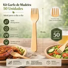 Kit de Garfos 50 Peças Madeira Sustentável Festa Delivery Decoração Mesa Posta Café da Manhã