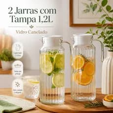 Conjunto 2 Jarras com Tampa Vidro Canelado 1,2L