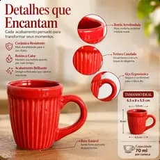 Kit Conjunto 4 Und Caneca Gole Itália Listras Cerâmica Resistente 70ml Café Chá Bebidas
