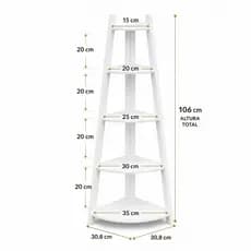 Prateleira Organizadora de Canto 5 Andares 106x30,8 cm Resistente PVC Expandido Branco Resistente
