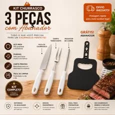 Kit Churrasco 3 Peças Linha Polar + Brinde Abanador para Churrasqueira Multiuso Eficiente Resistente