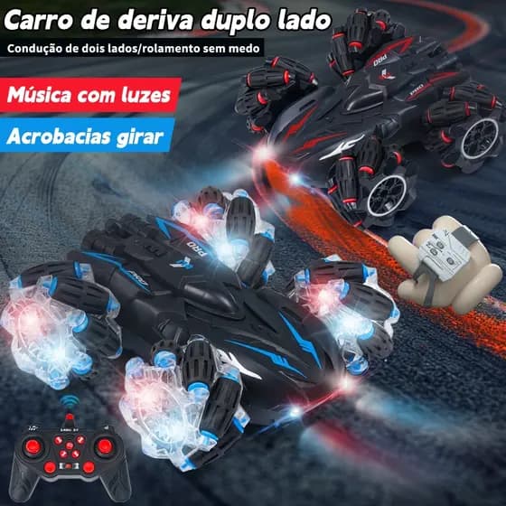 Carro de Controle Remoto Drift Duplo Lado 360° Acrobacia Luz LED Brinquedo Infantil Resistente
