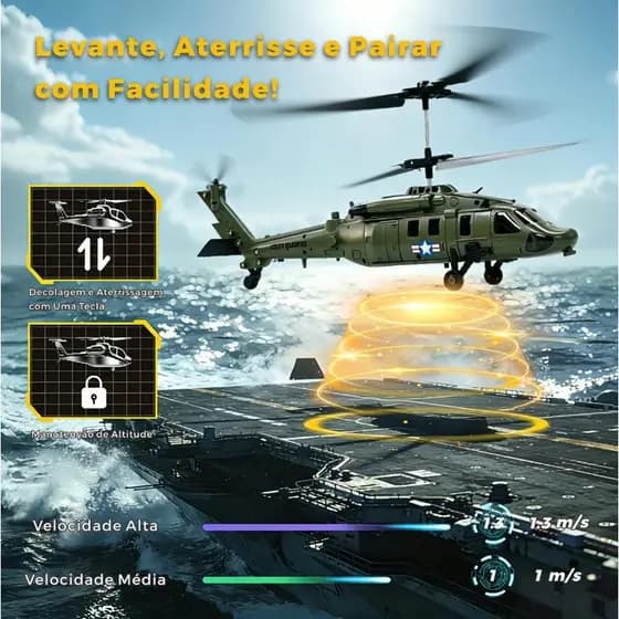 Helicóptero de Controle Remoto Militar 1 Baterias Decolagem Automática Brinquedo Infantil Resistente