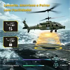 Helicóptero de Controle Remoto Militar 1 Baterias Decolagem Automática Brinquedo Infantil Resistente