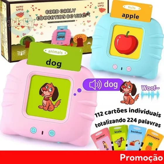 Máquina de Cartões Educativos Falantes Brinquedo Aprendizado Infantil Pré-Escolar Recarregável