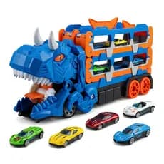 Caminhão Dinossauro Brinquedo – Transporte com 6 Carros e Pista Expansível