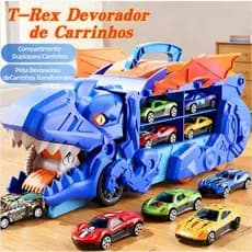 🦖 Caminhão Dinossauro Engolidor de Carrinhos | Pista de Descida + 4 Carros