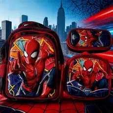 Kit Mochila Escolar Infantil Spider-Man: Mochila Pré-escolar, Lancheira e Estojo com Estampas 3D Para Meninos e Meninas