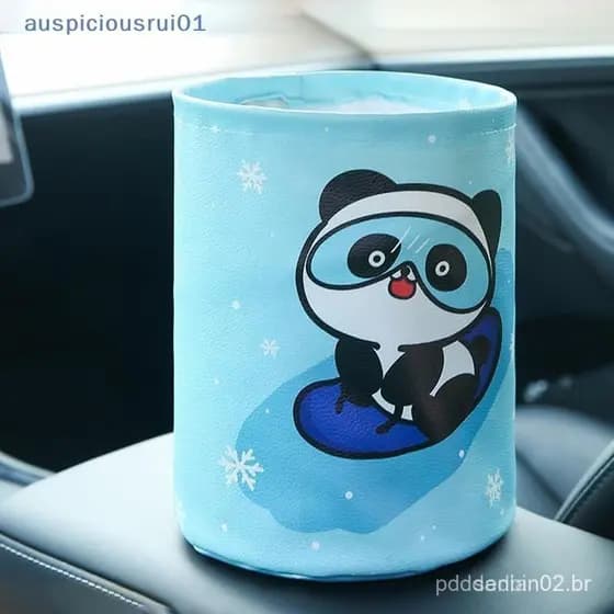 [Auspiciosorui01] Lixeira de Carro com Padrão Fofo, 1 peça - Fibra de Poliéster Impermeável, Design Dobrável, Fácil de U