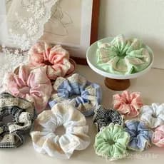 Acessório de cabelo elegante de renda de alta elasticidade para meninas, laço de cabelo floral, elástico de cabelo de re