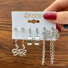 Brincos criativos com diamantes, 6 pares de brincos personalizados em prata com letras incrustadas, em formato de cobra