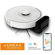 Robô Smart Inteligente Wi-Fi Robot Vaccum Base Laser LDS Alexa Google Kuanttum S10 Branco S40 110V/220V