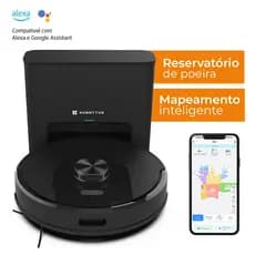 Robô Aspirador Pó Inteligente Google Alexa Smart Wi-Fi Kuanttum X10 Preto 220V Reservatório Poeira