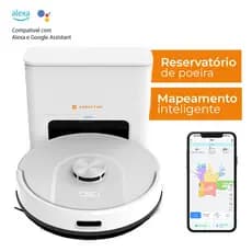 Robô Aspirador Pó Inteligente App Tuya Smart Life Wi-Fi Passa Pano Laser LDS  Kuanttum X10 Branco 220V