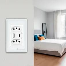 Interruptor Tomada Touch Inteligente 1 2 3 Botões 1 2 Canais USB-C Wi-Fi Smart Aplicativo Preto Branco 4x2 Alexa Google