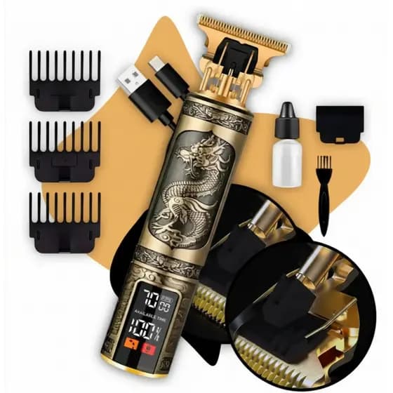 Máquina De Cortar Cabelo Barba Dragão Trimmer Profissional LED Sem Fio Recarregável