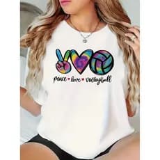 Camiseta Feminina "Peace Love Volleyball" Vôlei esportes Torcedoras 100% algodão