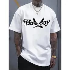 Camiseta Esportiva Masculina De Algodão Puro Com Estilo Urbano E Estampa Divertida "Bad Boy"