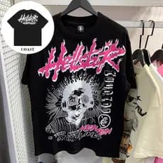 Camiseta Oversized Masculina Feminina T-shirt High Street Hellstar New Vintage Print Hip Hop Casual  Manga Curta Casal