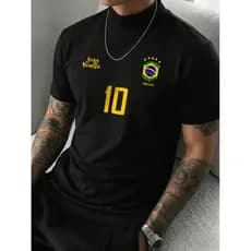 Camiseta Masculina Feminina Oversized Estampa Brasil 10 Joga Bonito Streetwear T-shirt Casual Futebol Preta
