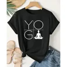Camiseta Feminina Casual Esportiva De Algodão Com Estampa De Uma Praticante De Ioga E Meditação