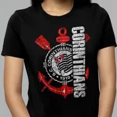 Camiseta Unissex Oversized Plus Size Feminina Masculina Estampa Corinthians Paulista Âncora Remos Vermelhos Efeito