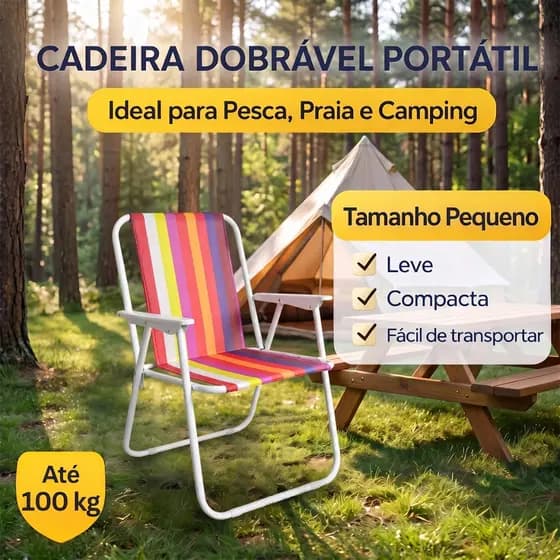 Cadeira Dobrável Para Camping Estrutura Reforçada Leve Praia Piscina Camping Lazer