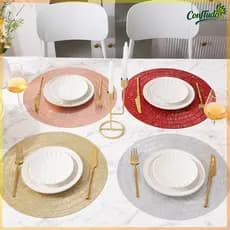 Kit 3 ou 6 Jogo Americano Sousplat PVC Redondo Dourado Para Mesa de Cozinha Sala de Jantar