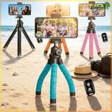 Tripé com Cabeça de Gimbal de 360° Universal e Flexível – Suporte para Celular e Câmera, Altura 25 cm, com Controle Remo