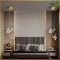 Pendente Dourado Borboleta De Luz LED de 3 cores em 1 luminária de teto do quarto Bivolt