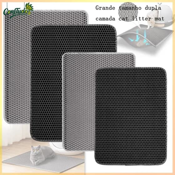 Cat Litter Mat 78x62cm EVA Silicone Double Layer Waterproof Washable Easy Clean Compatible Litter Box
