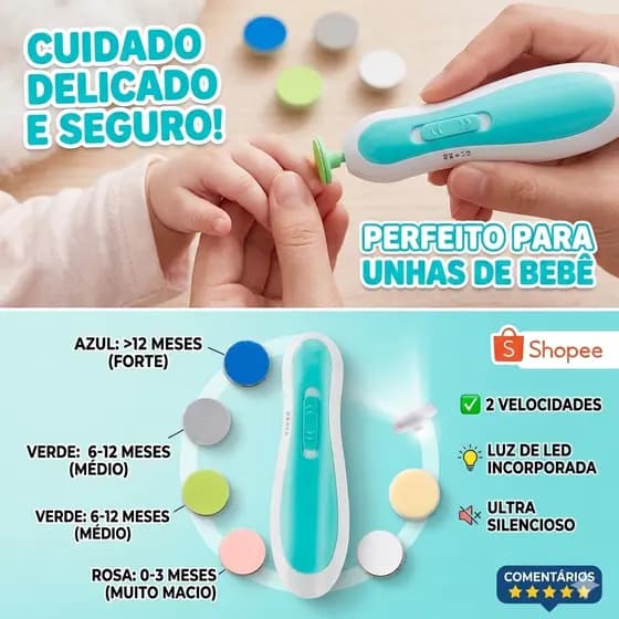 Verde - Aparador de Unhas Elétrico Infantil – Lixa Segura e Silenciosa para Bebês