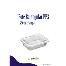 Pote retangular PP3 c/tampa 750 ml c/25 unid. - Starpack - embalagem freezer e microondas